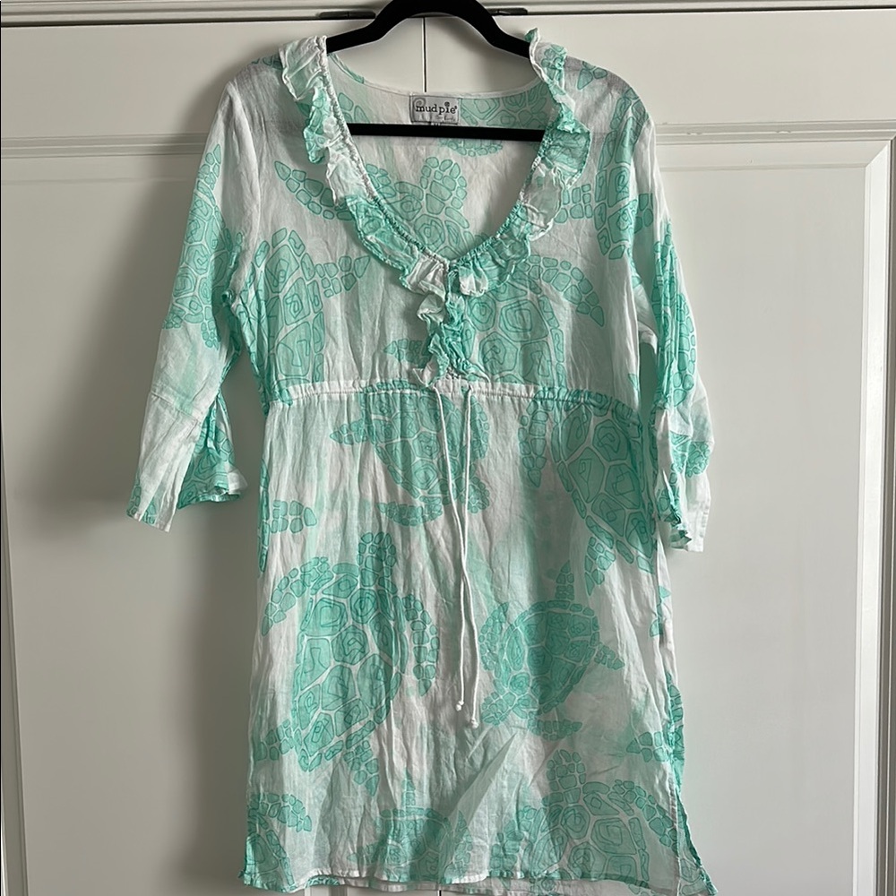 Mud Pie Aqua and White Swim Coverup